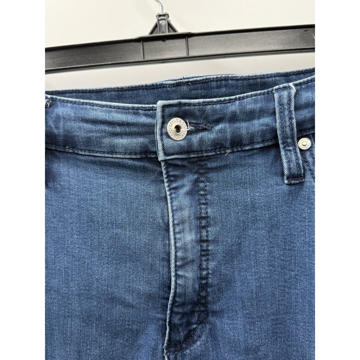 Style & Co Womens 14W Cropped Straight Leg Blue Jeans Paisley Embroidered Hem