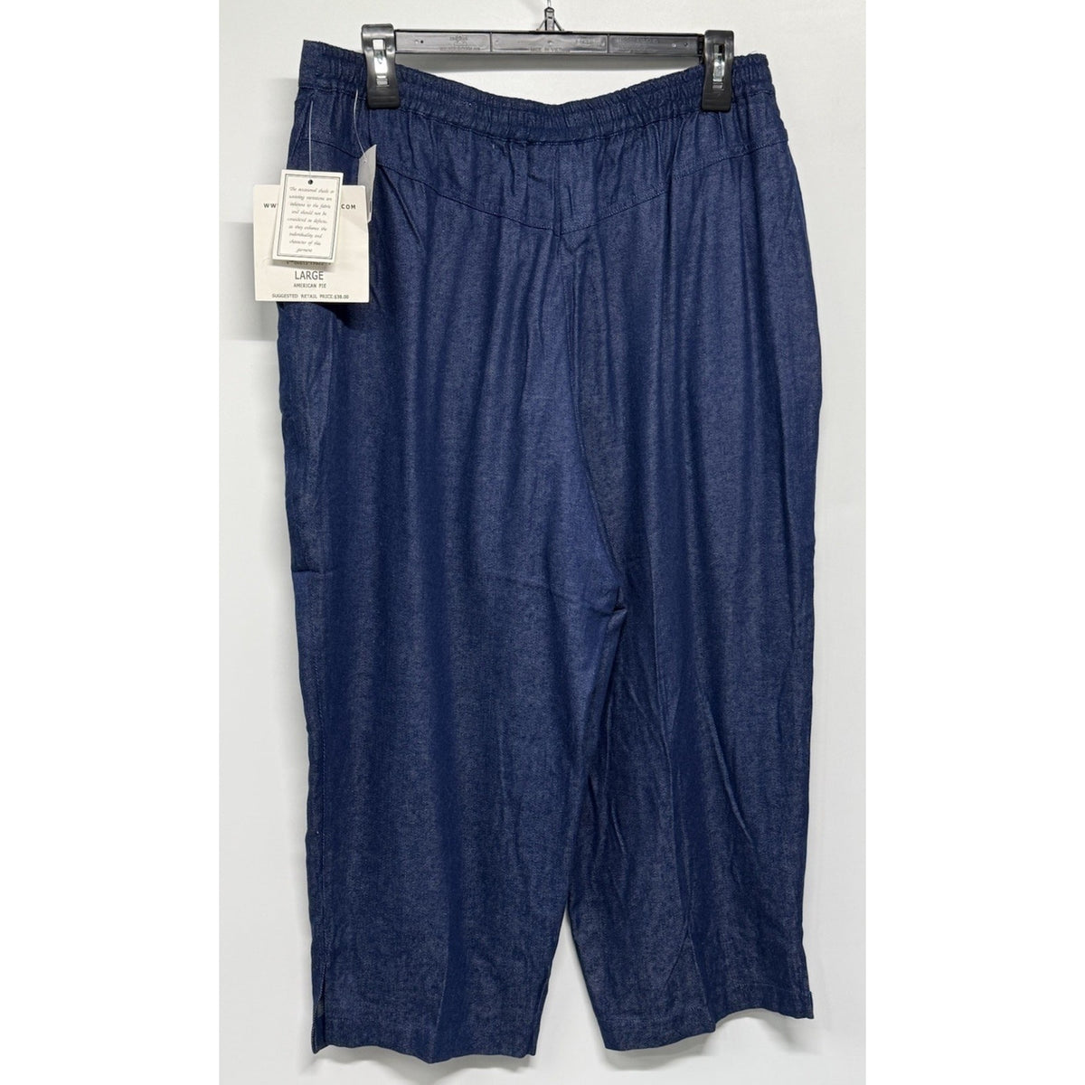 Erin London Capri Pants Large Blue Silk Blend Zip Fly Embroidered Hem