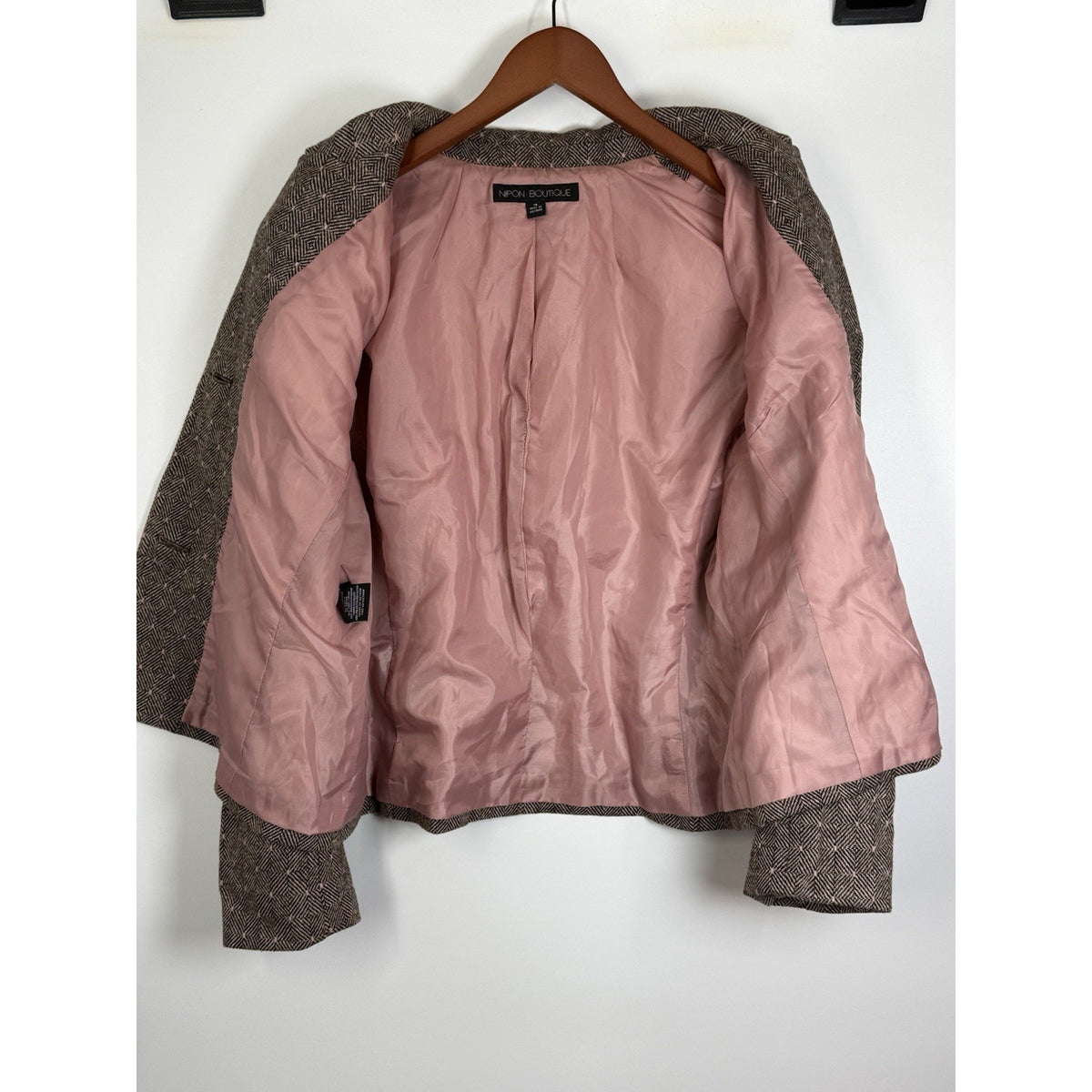 Nipon Boutique Women’s Wool Blend Blazer Jacket Brown Pink Lined Size 18