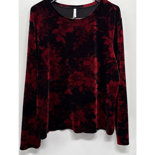 Floral Velvet Top Black Red Sparkly XL Dark Romantic Whimsigoth Fairy Grunge