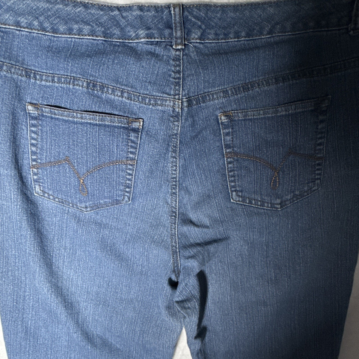 JMS Women’s 18W Blue Stretch Denim Capri Pants Pockets Mid Rise 18 Inseam