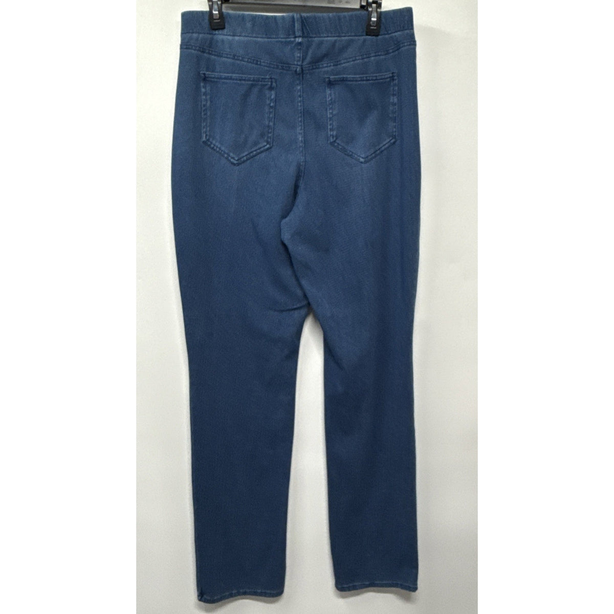 Lands End Cotton Pull On Pants Medium Blue High Rise Straight Leg Denim Look