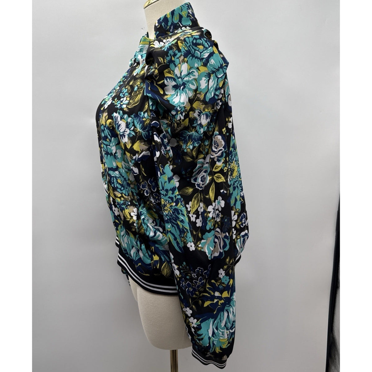 Ashley Stewart Plus Size 22/24 Floral Zip Front Bomber Jacket Mock Neck