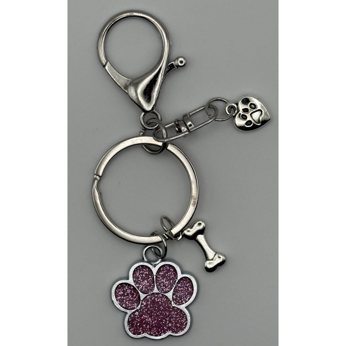 Boysenberry Glitter Paw Dog Keychain Purse Charm Sparkle Paw Print Gift