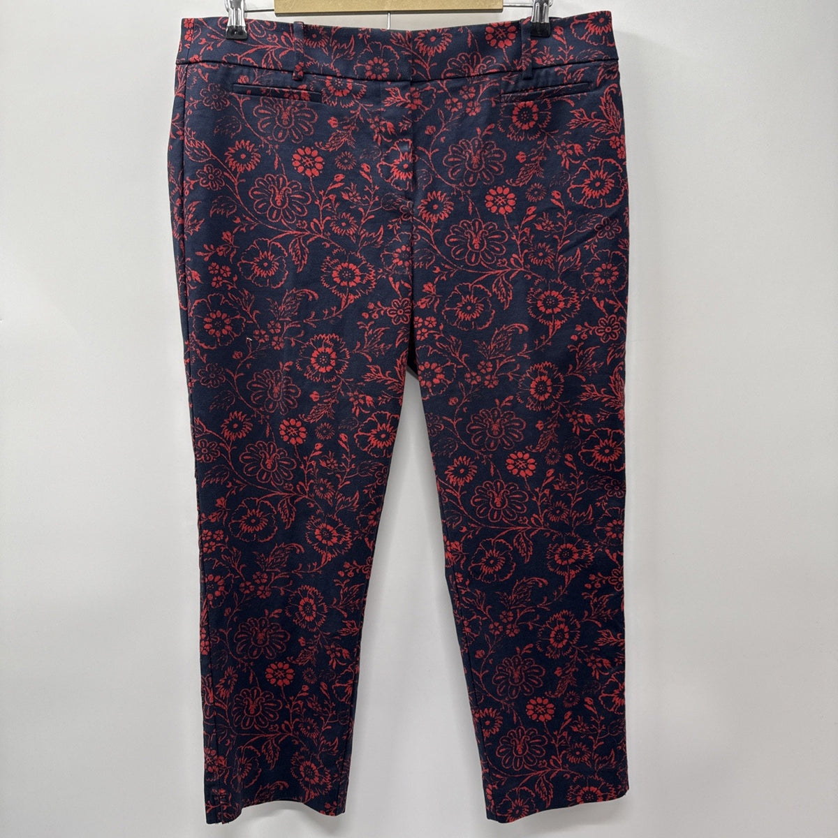 LOFT Ann Taylor Marisa Riviera Pants 12 Red Floral Damask Slim Ankle Crop