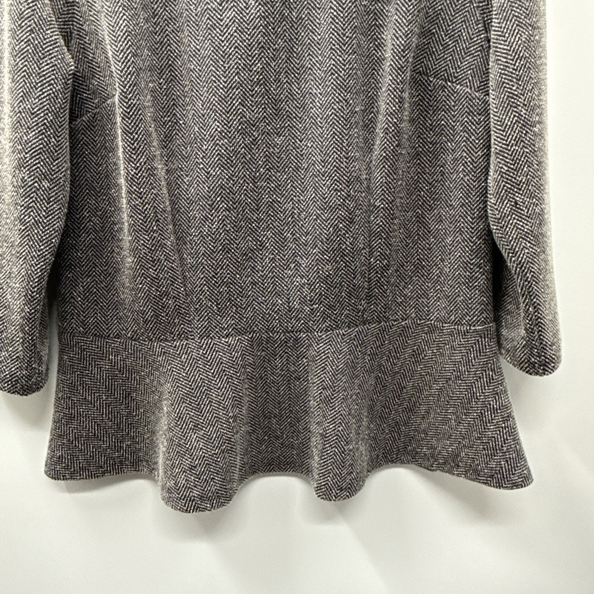 Ann Taylor Peplum Top Womens M Gray Tweed 3/4 Sleeve Crew Neck Casual Back Zip