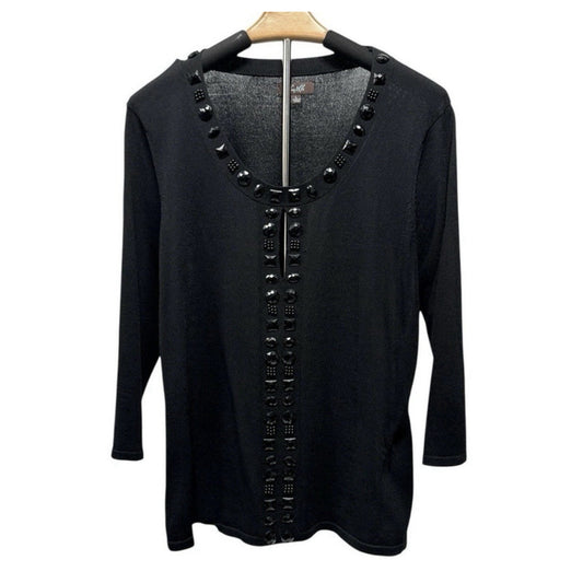 Camille La Vie Sweater Top Rhinestones Embellished Black Sz L PARTY COCKTAIL