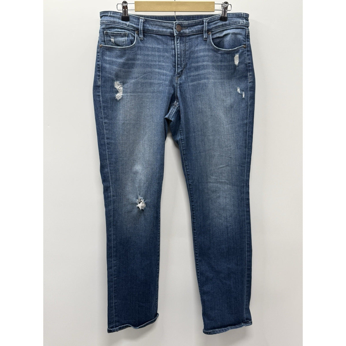 Ann Taylor LOFT Distressed Straight Leg Jeans Women Medium Wash Stretch