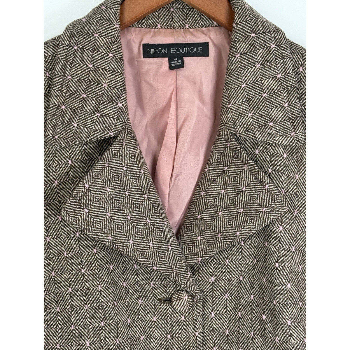 Nipon Boutique Women’s Wool Blend Blazer Jacket Brown Pink Lined Size 18