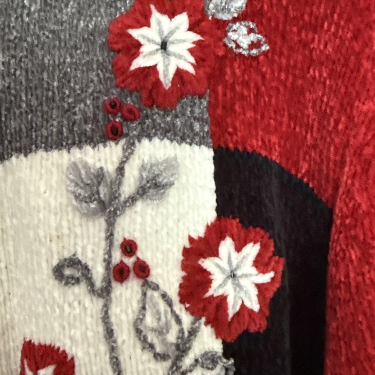Alfred Dunner Women's Large Flowers Cardigan Chunky Knit Sweater