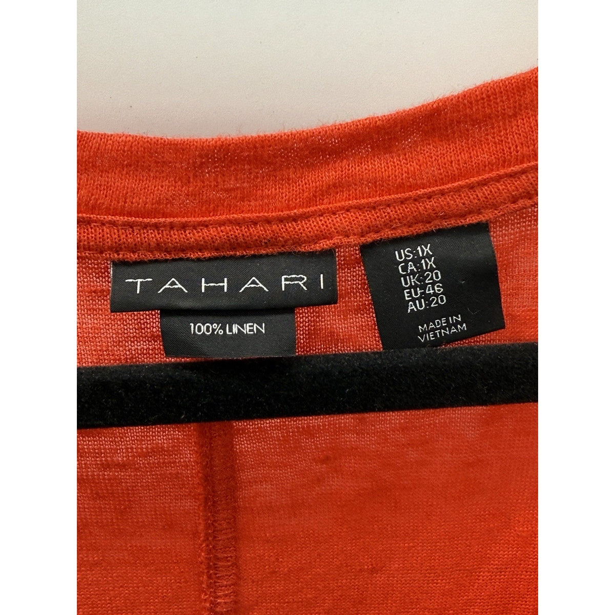 Tahari 1X 100% Linen Top Coral Red V Neck Oversized Relaxed Boho Coastal