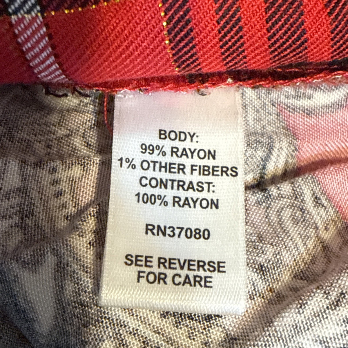 Cato Red Black Plaid Floral Back Tunic Top Pullover Oversized Size Large