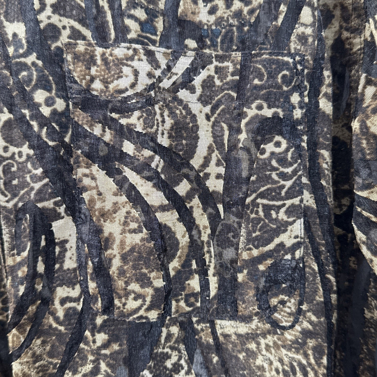 Chico’s Sheer Crinkle Button Up Blouse Women Sz 2 Brown Paisley Animal Print