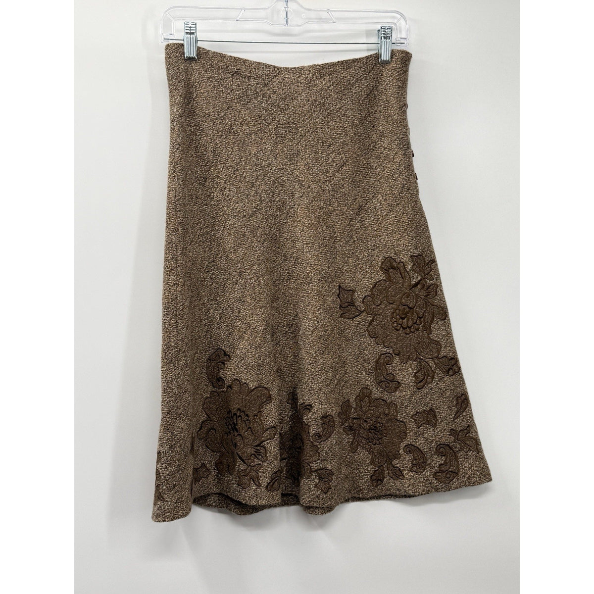 Vintage Y2K Express Wool-Blend Floral Embroidered A-Line Skirt (Size 2)