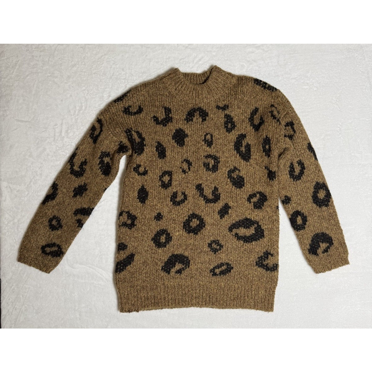 Universal Thread Women S Leopard Print Mock Neck Knit Sweater Brown Black Cozy