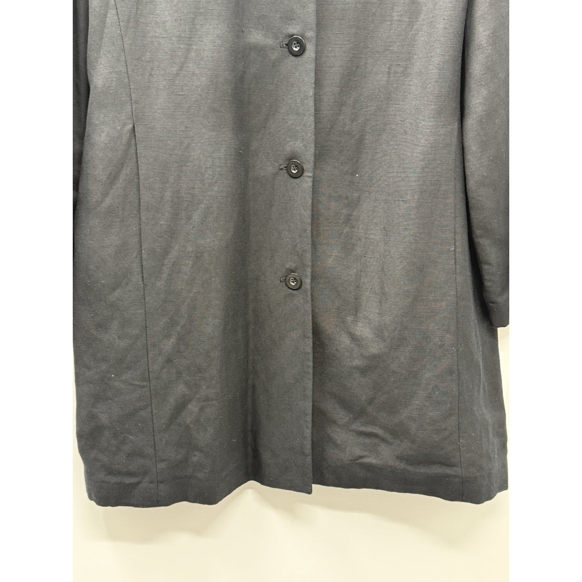 Style & Co Black Linen Rayon Button Front Long Jacket Topper Women’s 14 Career