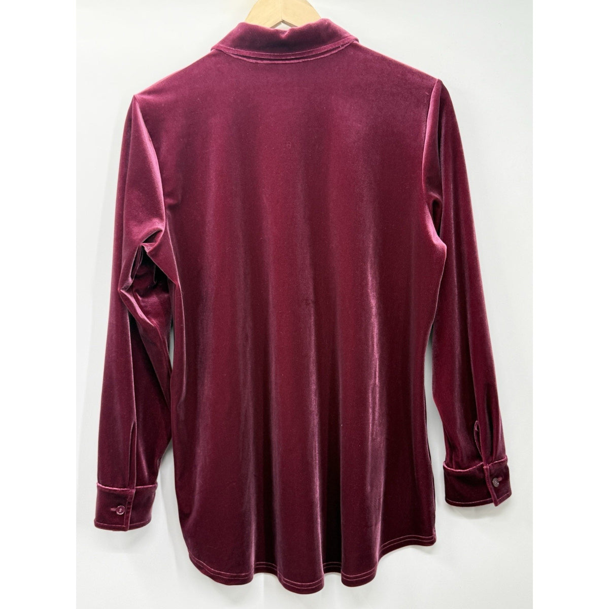 Soft Surroundings S Velvet Top Blouse Button Front Burgundy Stretch Soft