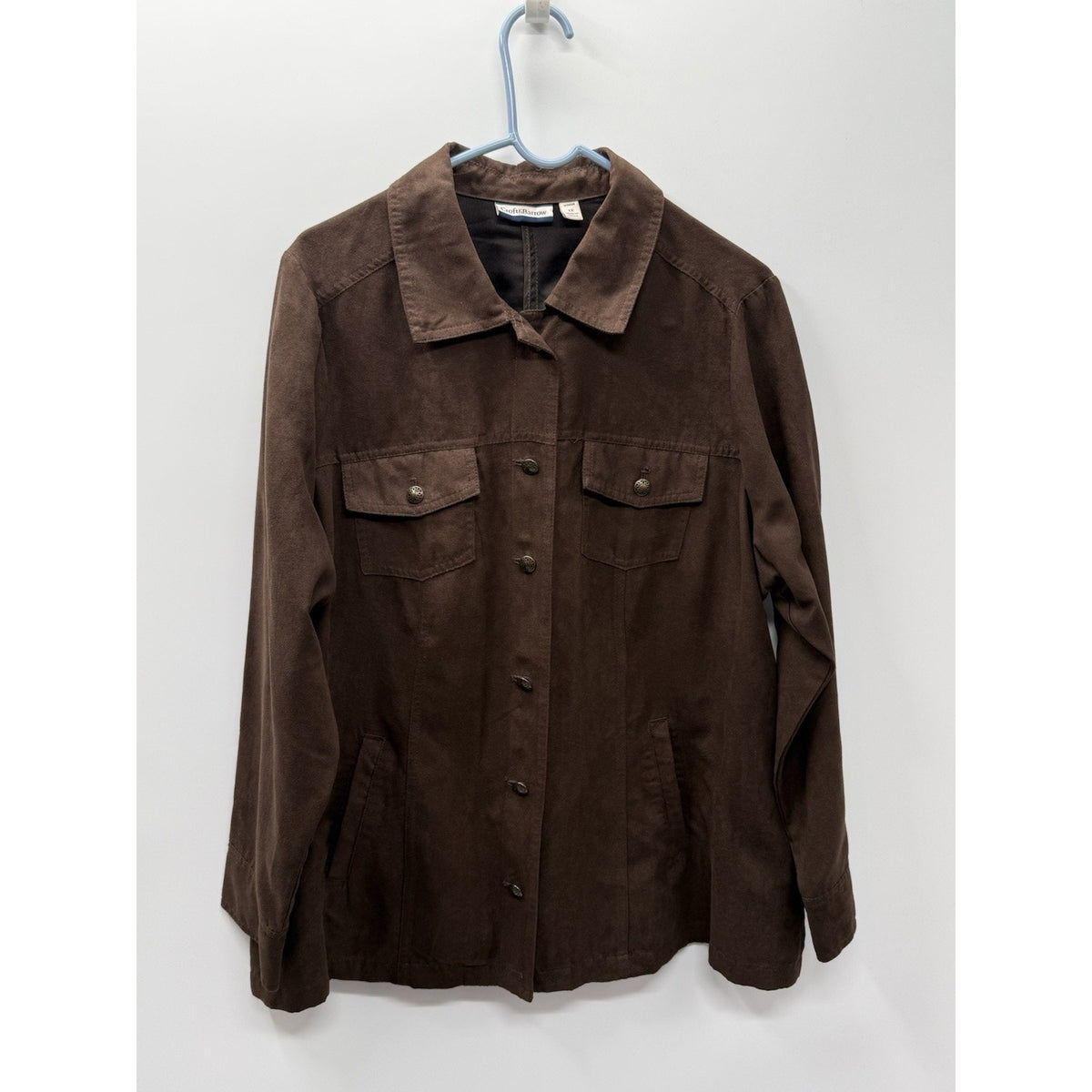 Croft & Barrow Brown Faux Suede Jacket Womens 1X Button Front Utility Shirt