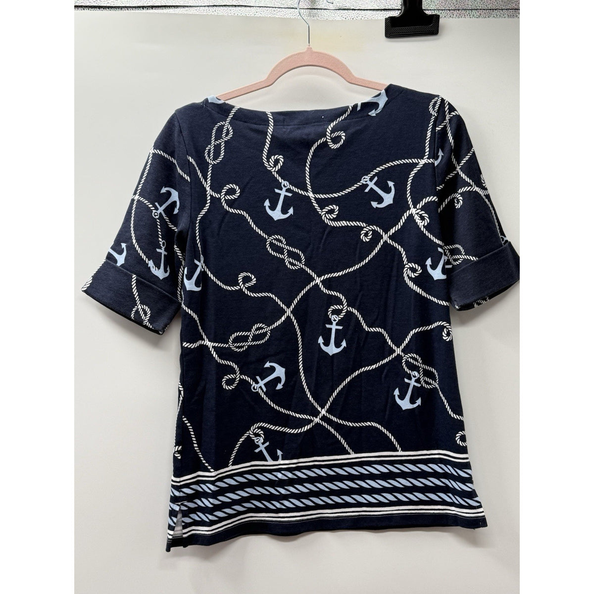 Karen Scott Nautical Anchor Top Womens M Navy Short Sleeve Coastal Tee