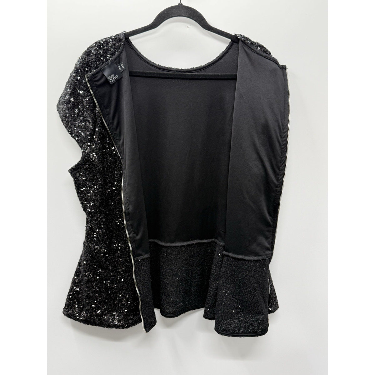 ASOS Curve Black Sequin Peplum Top Plus Size US 20 Short Sleeve Back Zip Party