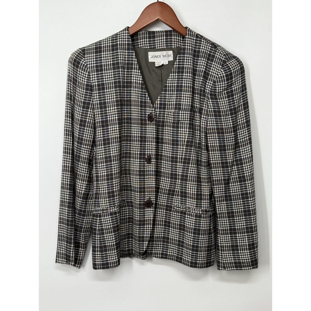 Vintage Jones Wear Plaid Rayon Blazer Jacket Size 6 Dark Academia Preppy READ