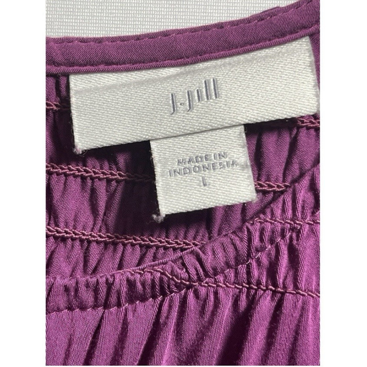 J. Jill Women's Purple Tunic Round Neck Top Ruching Blouse Shirt Size L Casual