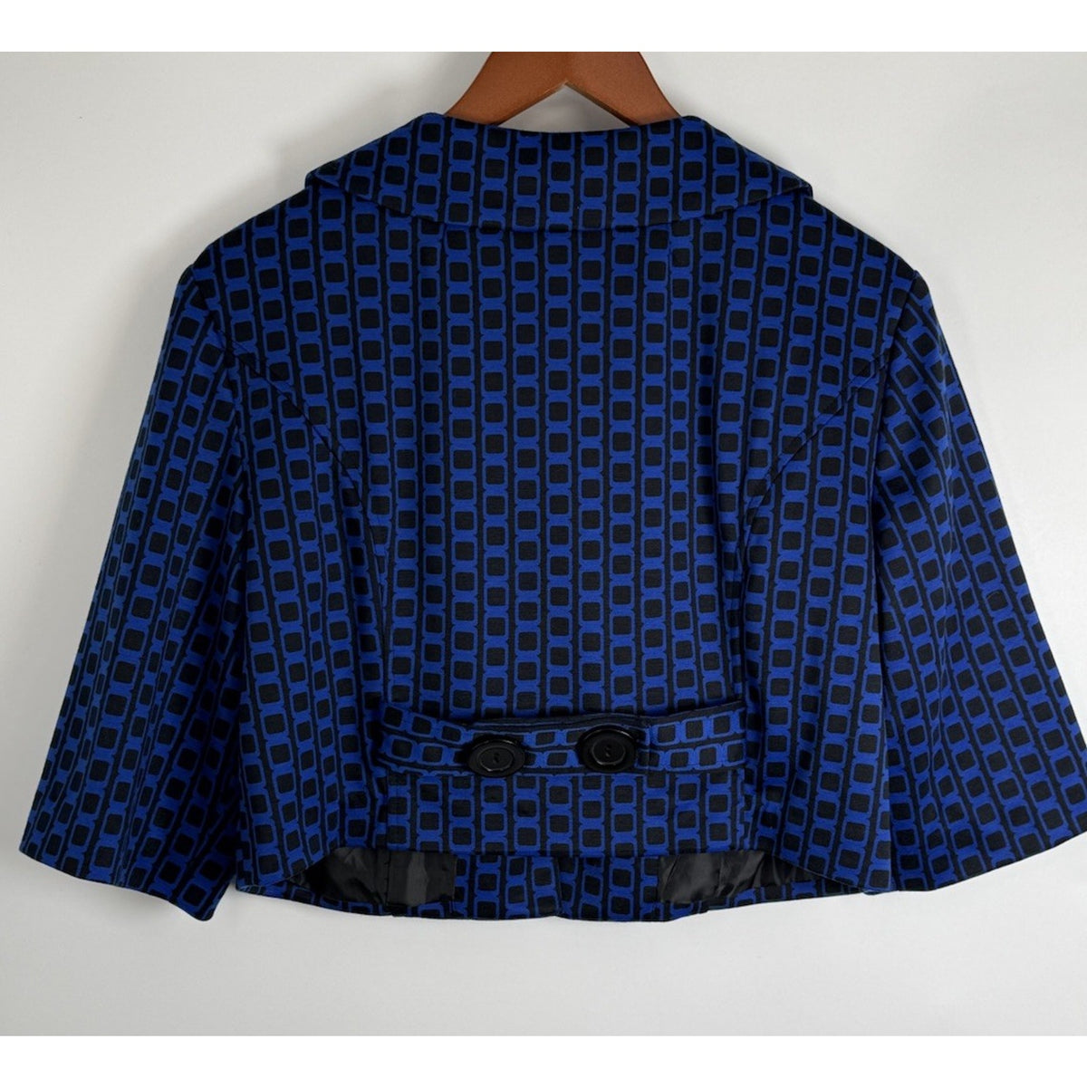 Signature Robbie Bee Retro Mod Blue Black Graphic Cropped Jacket Size 12