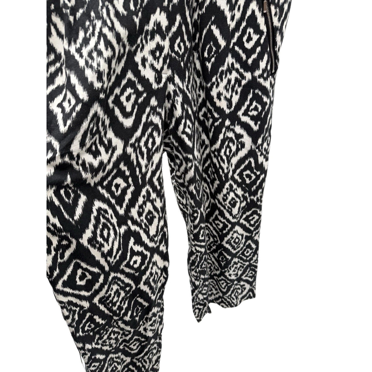 Ashley Stewart Linen Blend Jumpsuit Size 20 Black Tan Ikat Zip Slash Pockets