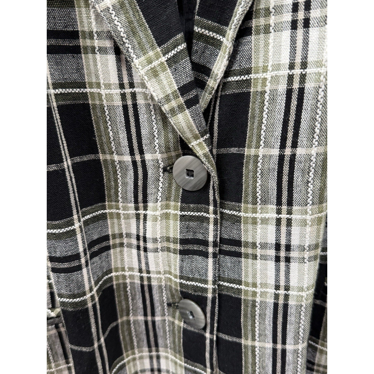 Requirements Woman 18W Plaid Blazer Jacket Green Black Linen Career Plus Size
