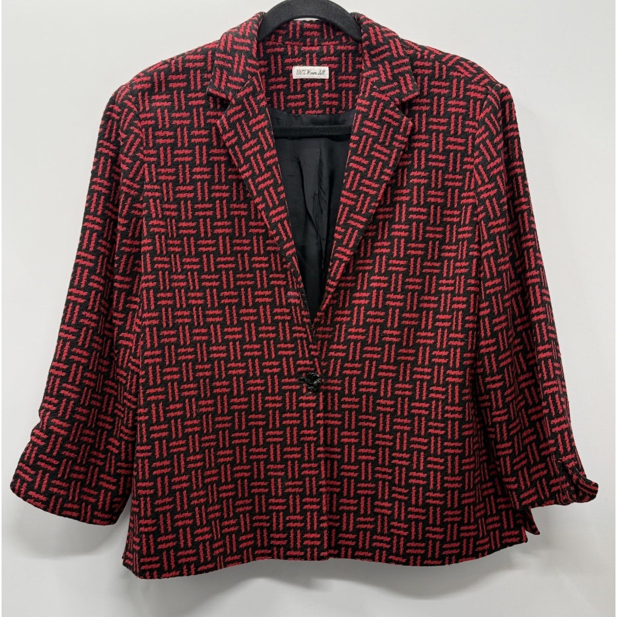 Ann May 100% Silk Woven Blazer Jacket Womens Large Red Black Textured