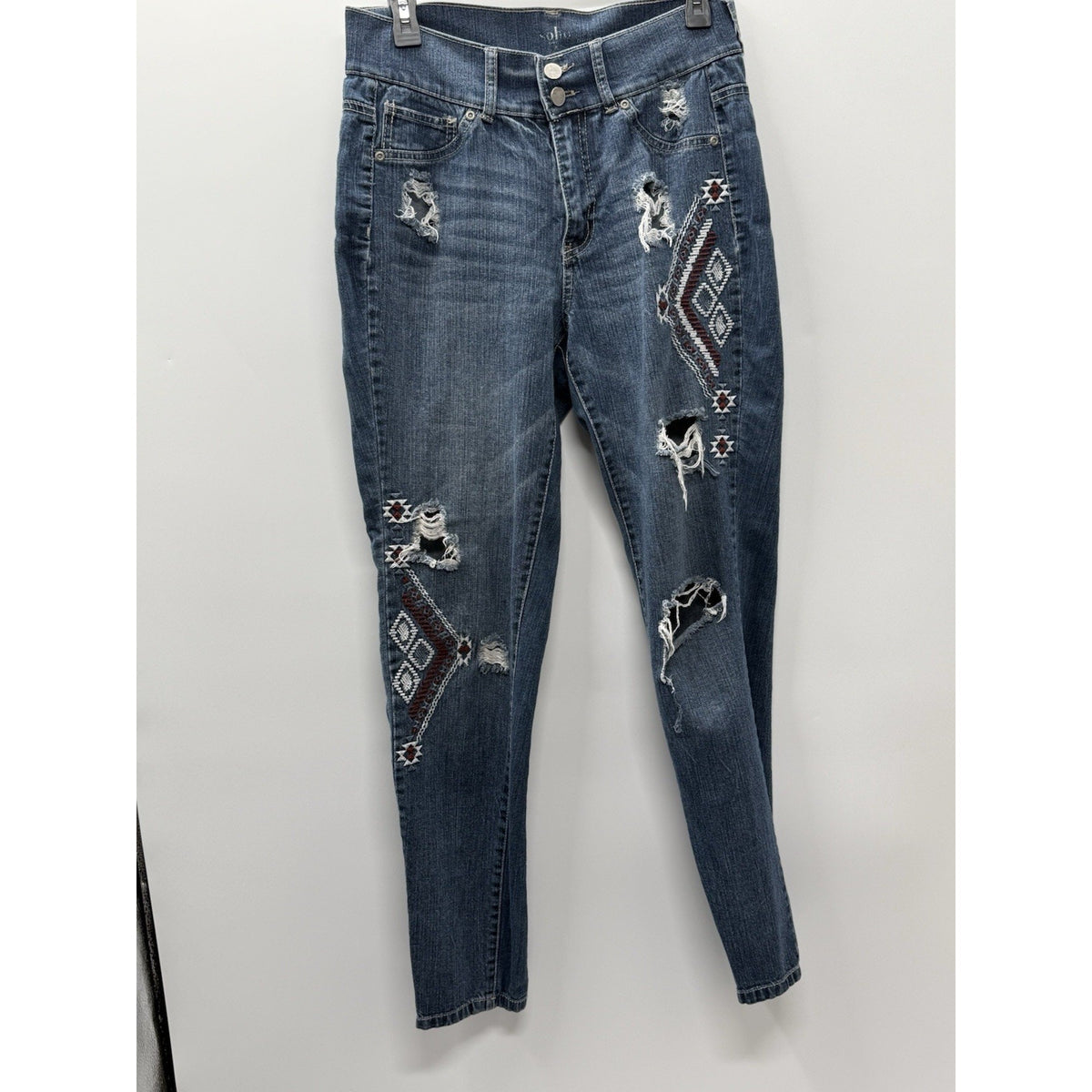 NY and Co Jeans Womens Size 8 Blue Denim SOHO High Waist Legging Aztec Retro