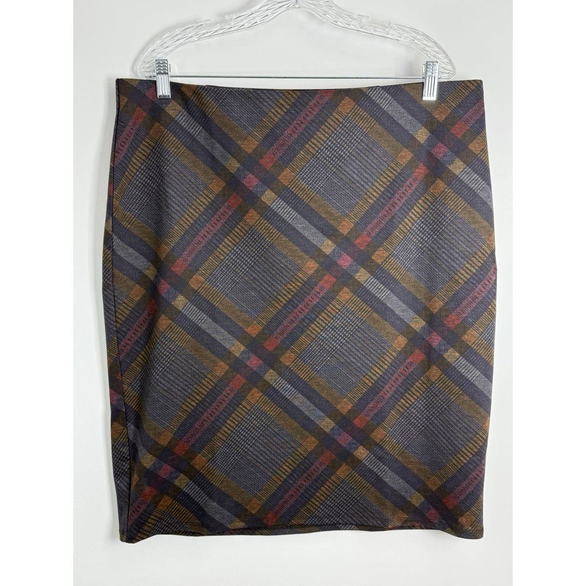 NYCC New York Clothing Co Plaid Pencil Skirt Women XL Stretch Brown Multi Color