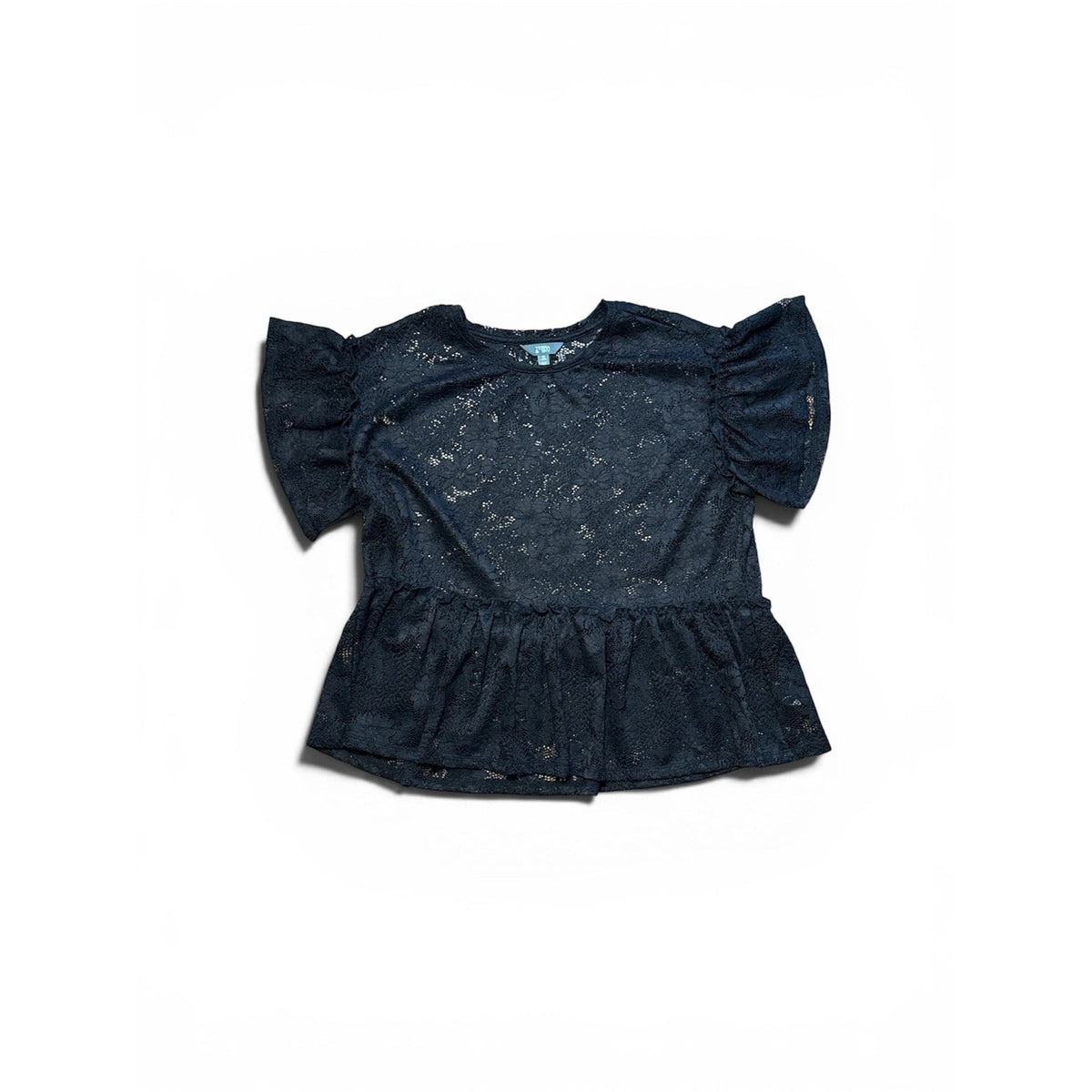 Terra & Sky Black Lace Peplum Top 0X Plus Flutter Sleeve Sheer Whimsigoth Fairy