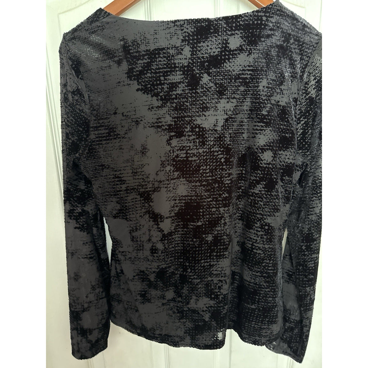 Calvin Klein Large Black Flocked Mesh Top Lined Asymmetrical Ruched Stretch