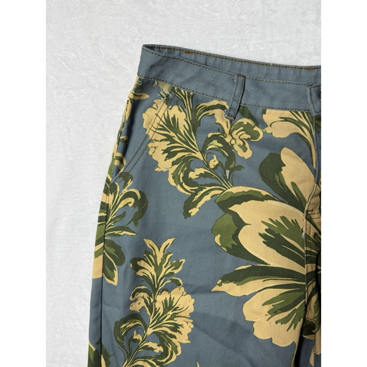 Women’s XL Floral Capri Pants Blue Green Yellow Lightweight Cropped Casual