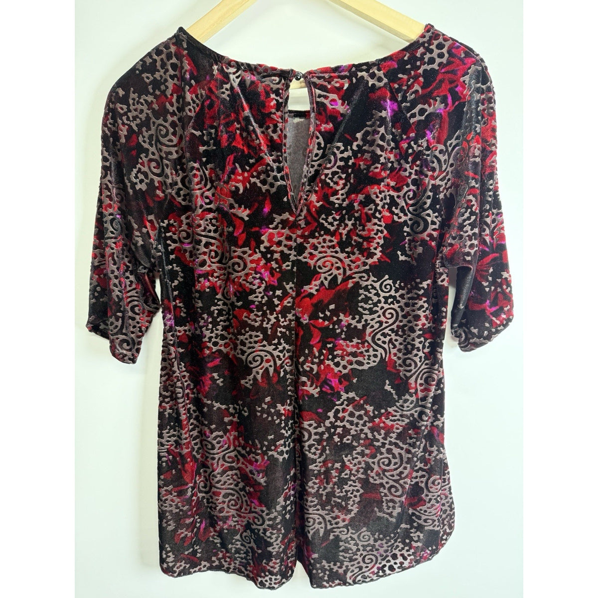 Cupio Burnout Velvet Top M Whimsigoth Gothic Romantic Red Black Floral