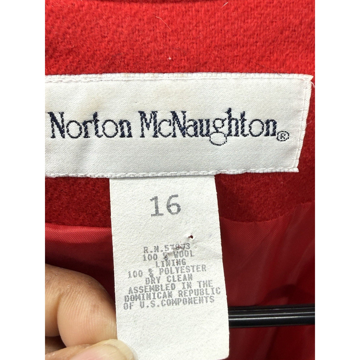 Norton McNaughton Women 16 Red 100% Wool Zip Front Jacket Blazer Lined