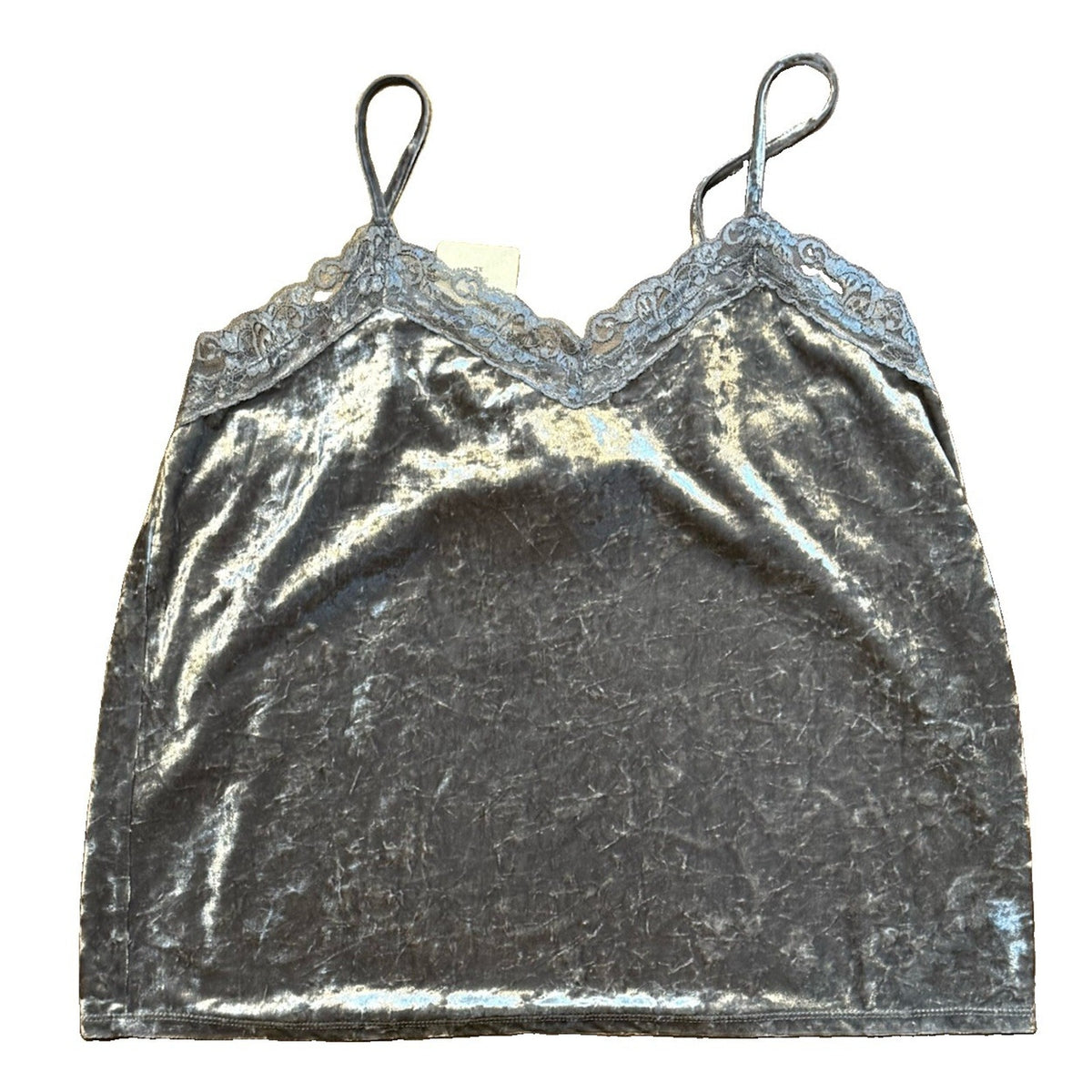 Hippie Rose Velvet Lace Cami Tank XL NWT Silver Gray Crushed Velvet Y2K Goth