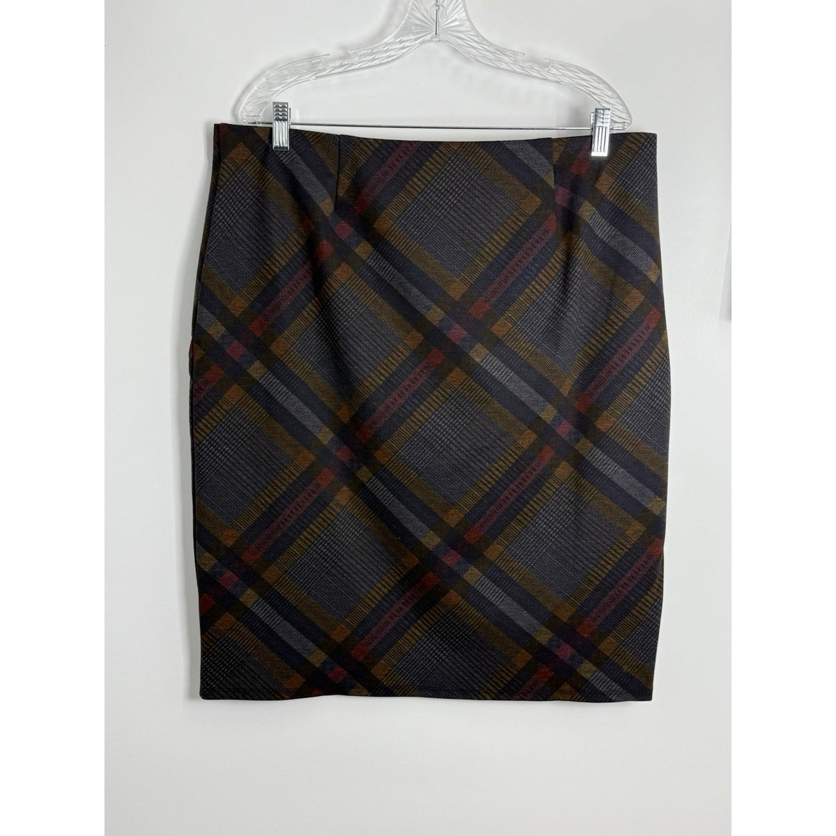 NYCC New York Clothing Co Plaid Pencil Skirt Women XL Stretch Brown Multi Color
