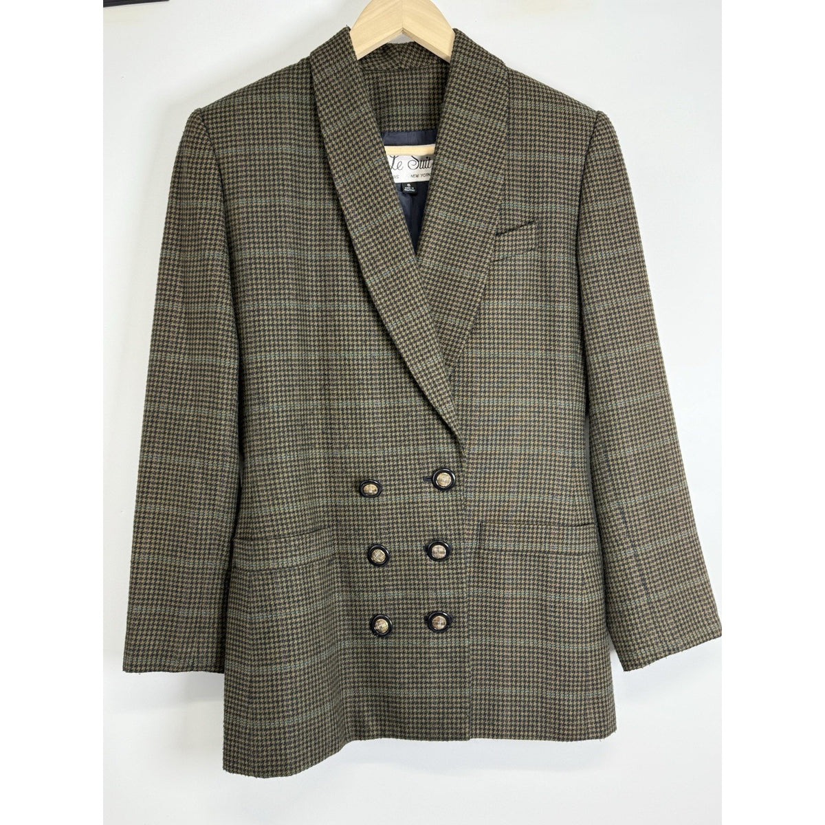 Le Suit Women’s Blazer Size 6 Brown Houndstooth Double Breasted Vintage
