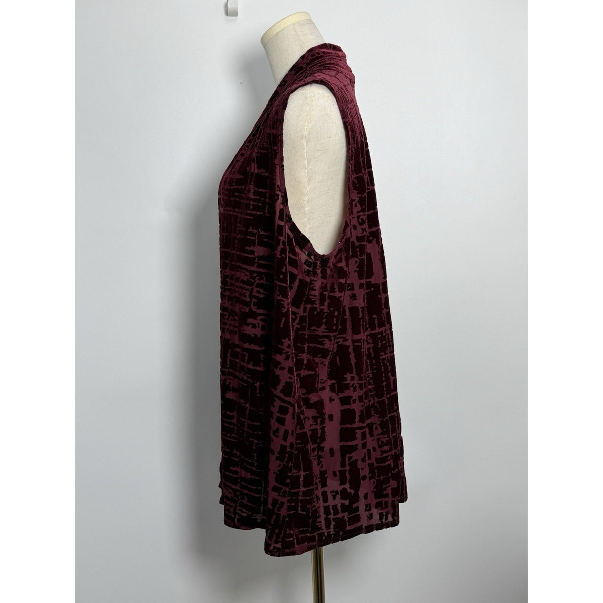 Susan Graver Women’s M Burgundy Burnout Velvet Open Front Draped Vest USA