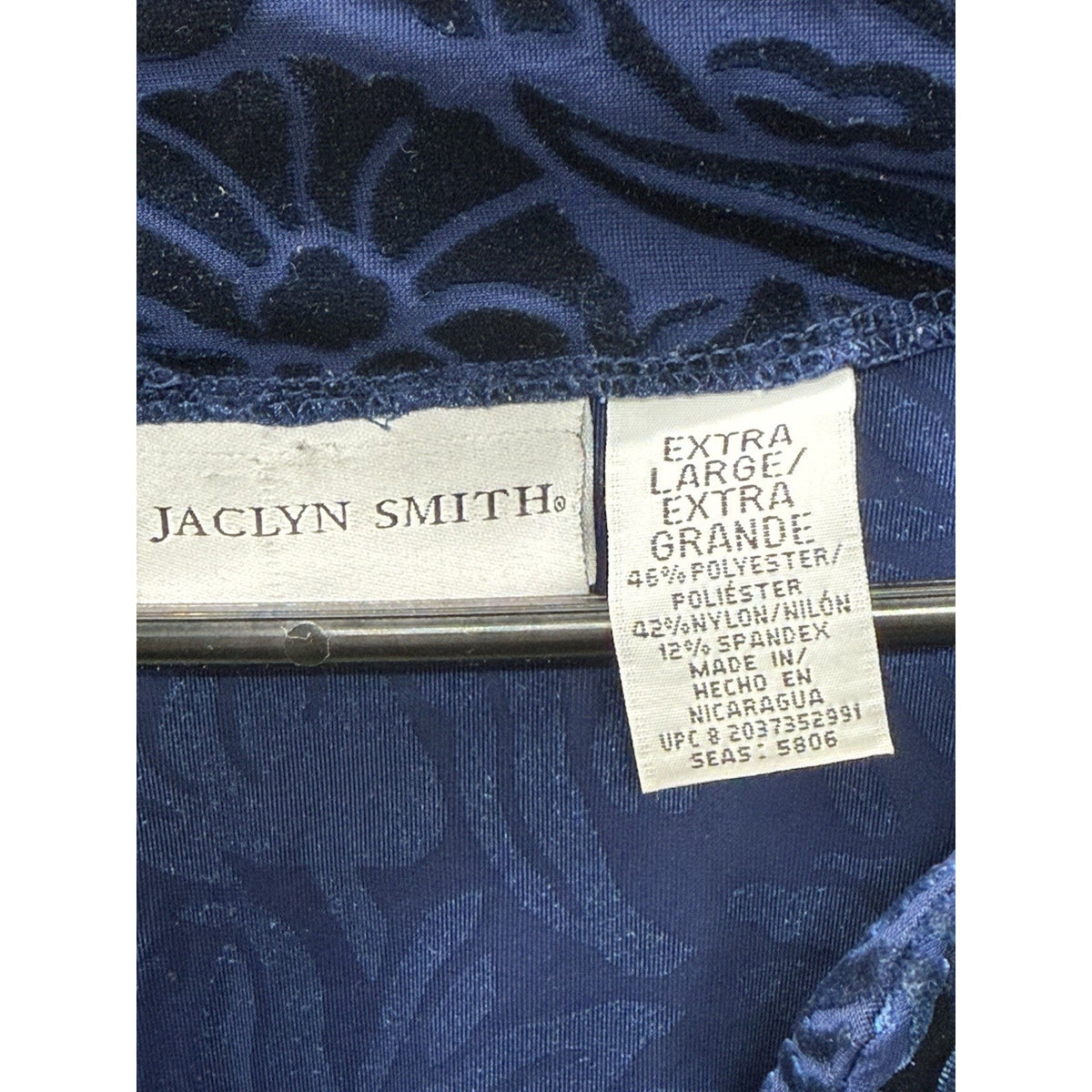 Jaclyn Smith Women’s Extra Large Blue Burnout Velvet Floral Top Long Sleeve