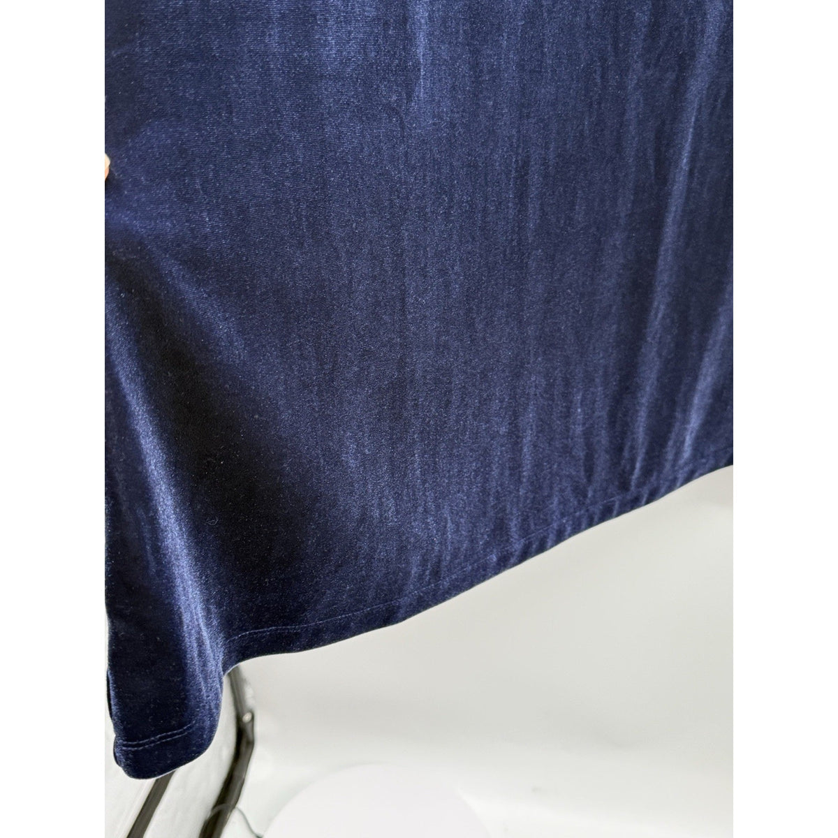 Susan Graver L Velvet Dress Navy Midi Ruched Sleeve Stretch Elegant Soft