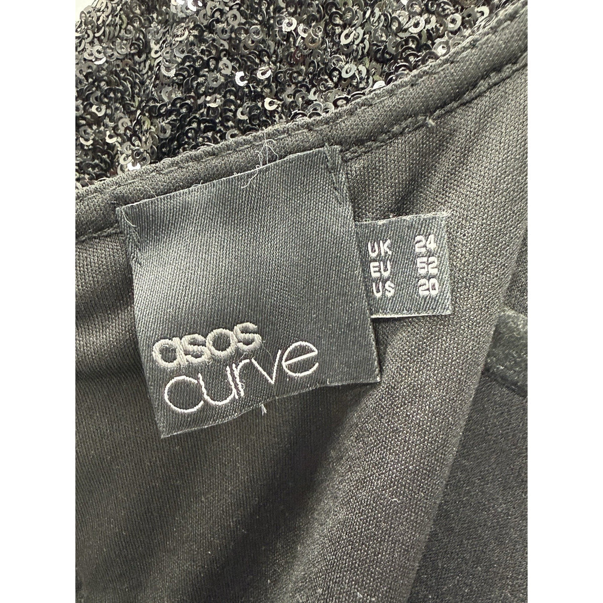ASOS Curve Black Sequin Peplum Top Plus Size US 20 Short Sleeve Back Zip Party