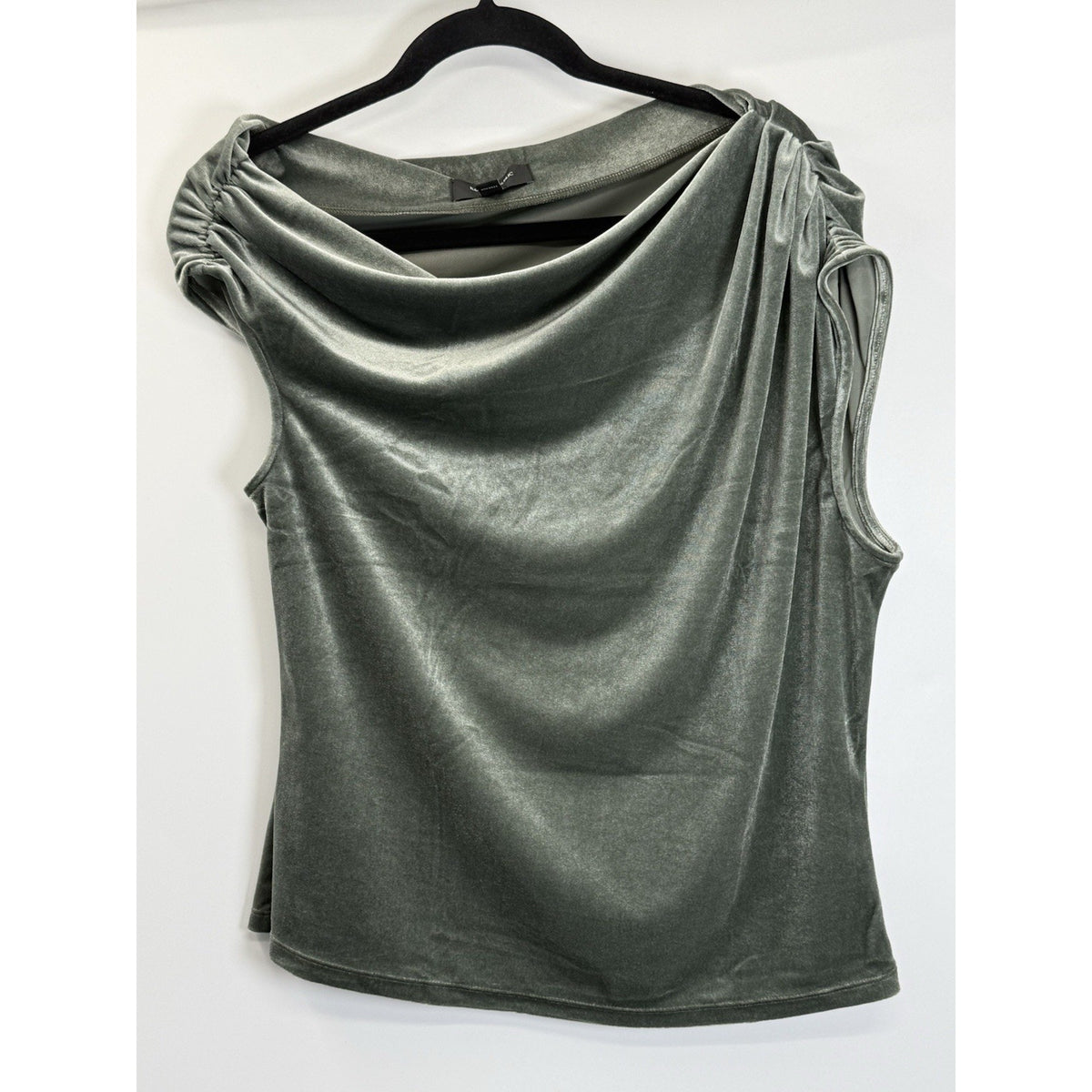 Banana Republic Sage Green Velvet Top Large Draped Neck Soft Glam Minimalist