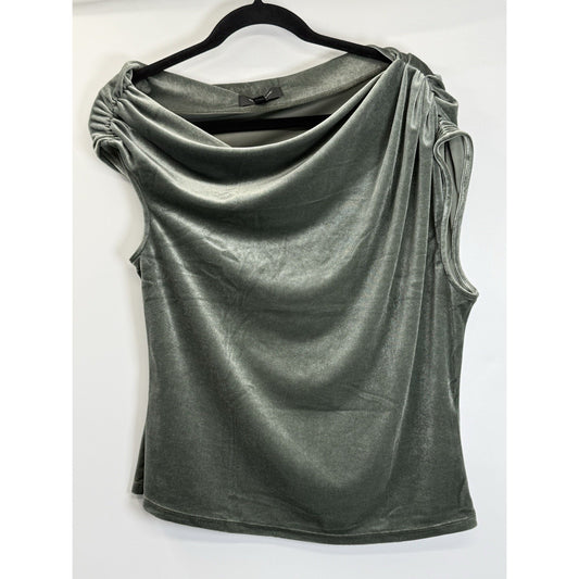 Banana Republic Sage Green Velvet Top Large Draped Neck Soft Glam Minimalist