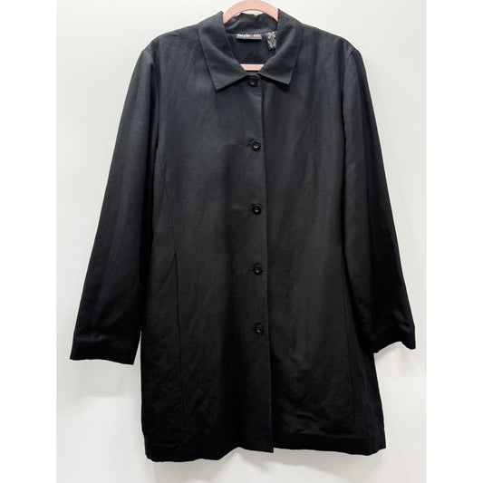 Style & Co Black Linen Rayon Button Front Long Jacket Topper Women’s 14 Career