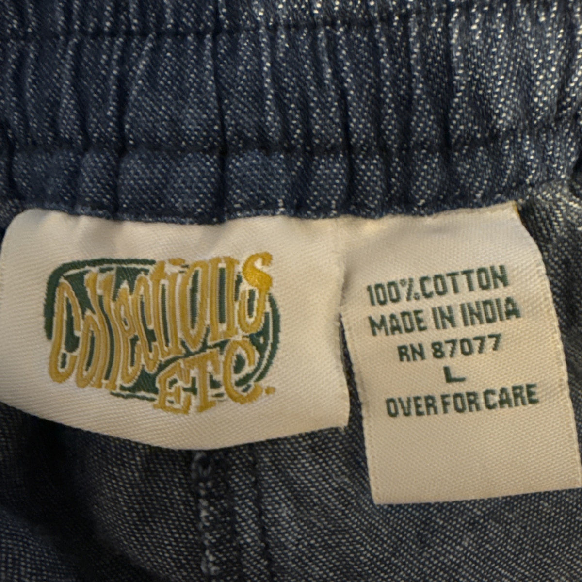 Collections Etc Women's Large Pull On Capri Pants Chambray Blue Elastic Waist