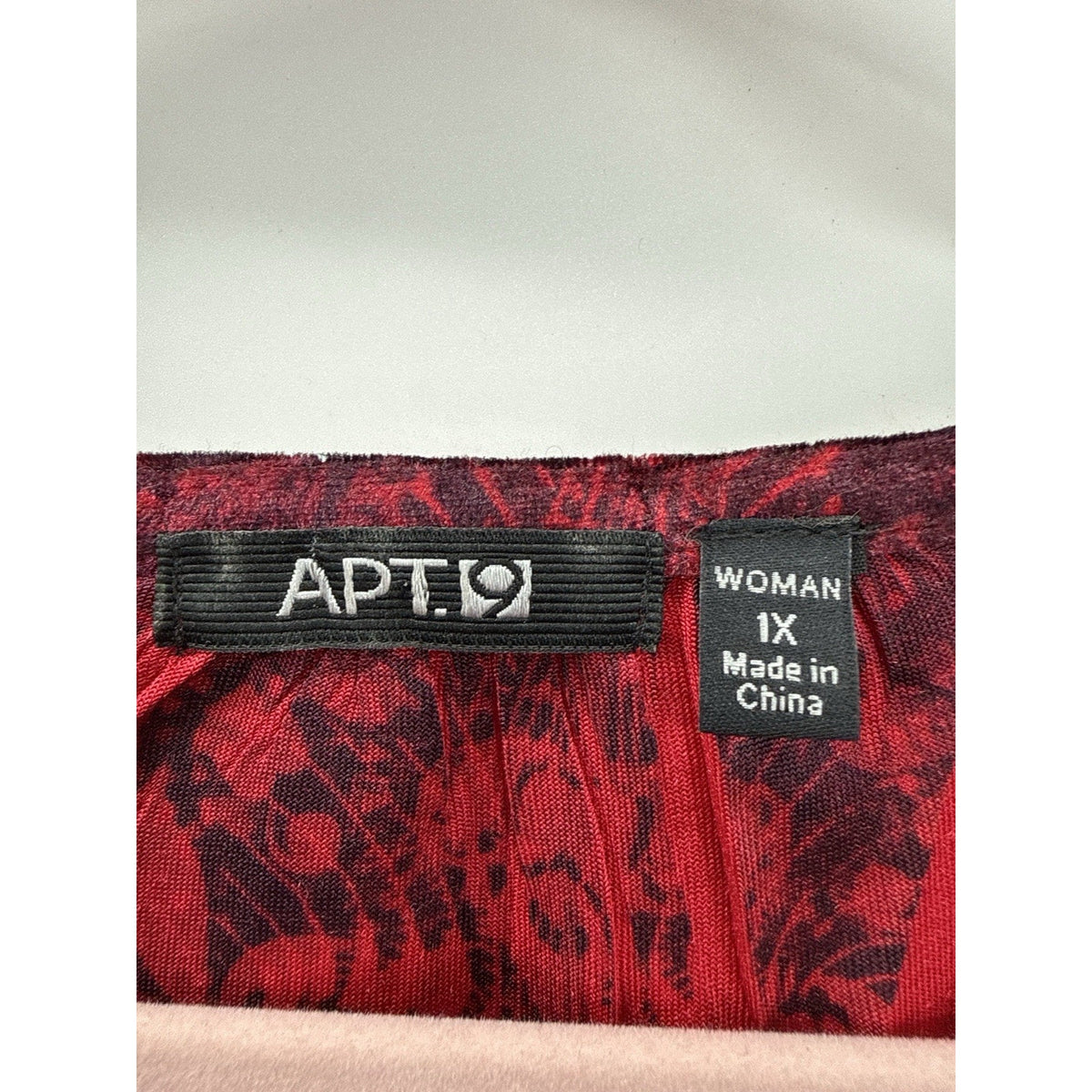 APT 9 Women 1X Red Black Velvet Burnout Top Boho Gothic Flowy Blouse