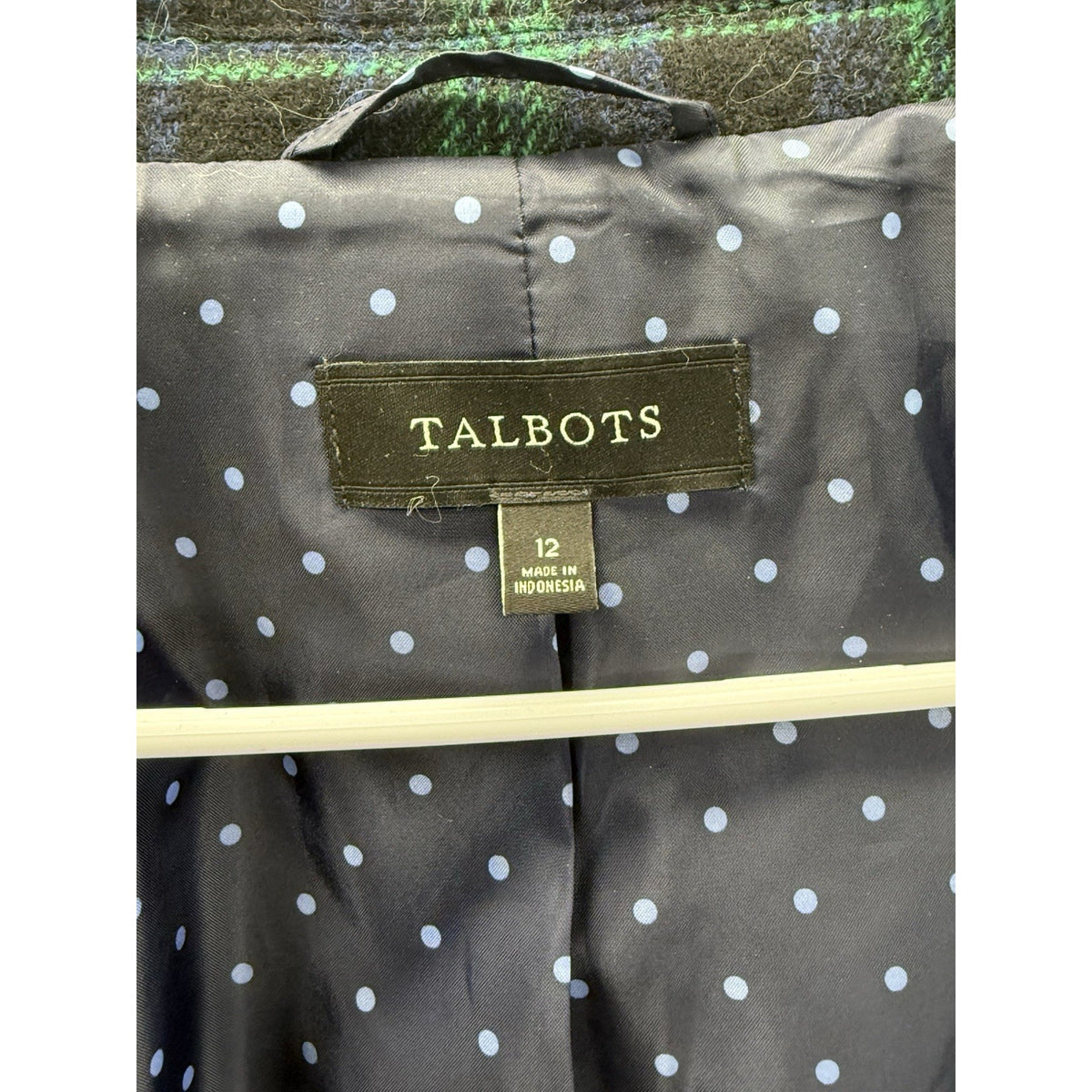 Talbots Womens Wool Blend Black Watch Plaid Blazer Jacket Blue Green Size 12